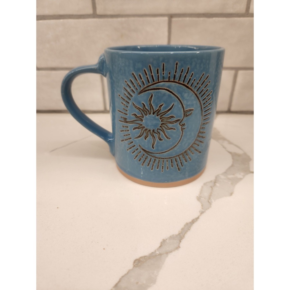 Sun Moon Blue Ceramic Mug 16 oz Handmade Studio Pottery Celestial Coffee Cup